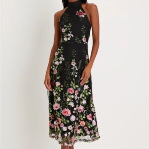 Embroidered Halter Midi Dress